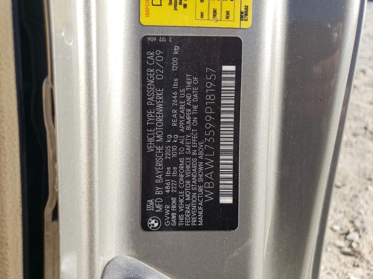 2009 BMW 335 I VIN: WBAWL73599P181957 Lot: 70549235