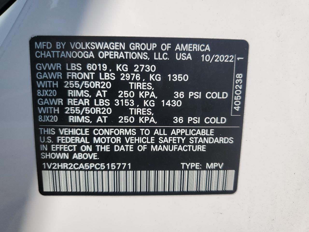 2023 Volkswagen Atlas Se VIN: 1V2HR2CA5PC515771 Lot: 68315935