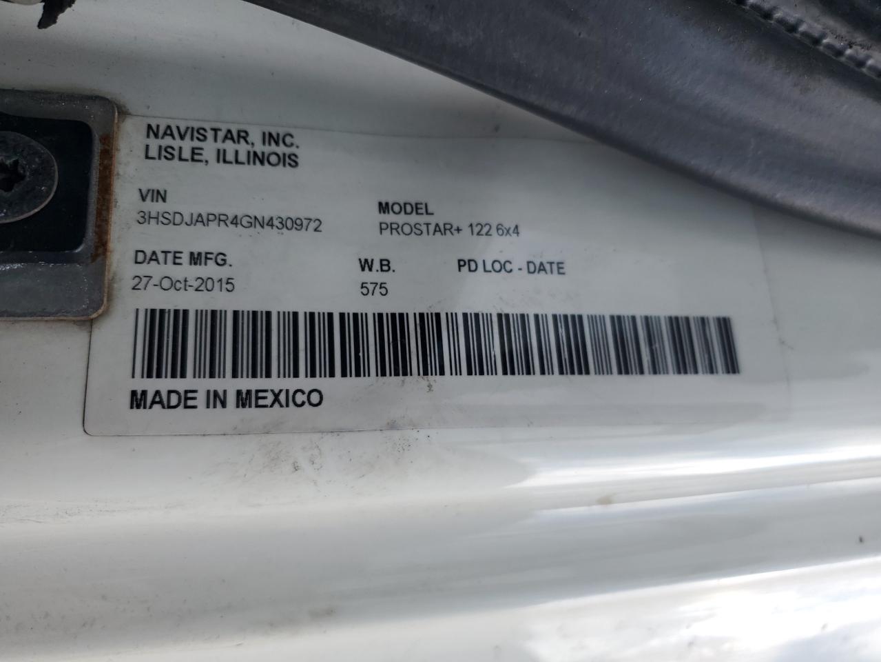 2016 International Prostar Semi Truck VIN: 3HSDJAPR4GN430972 Lot: 68426845