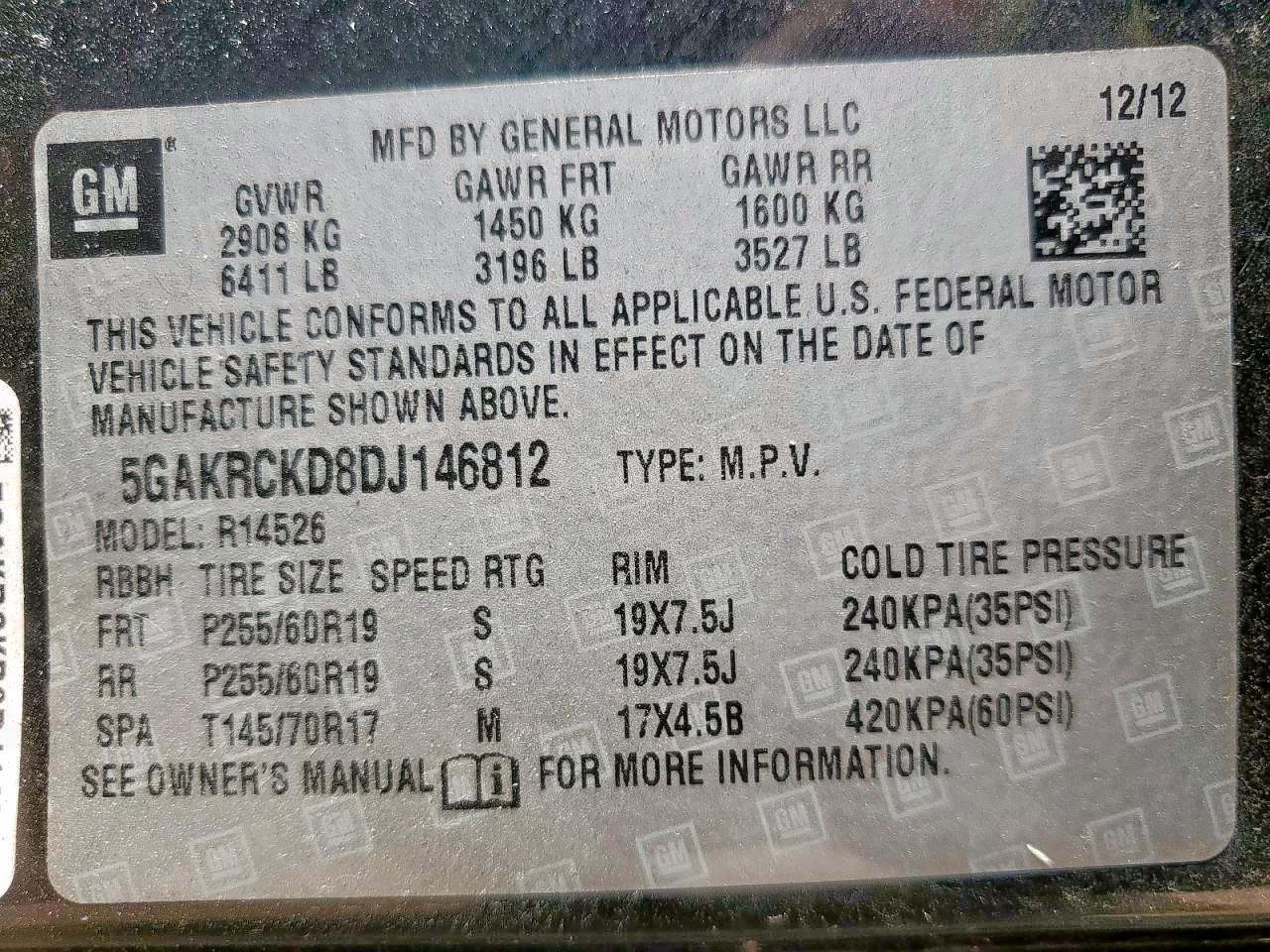 2013 Buick Enclave VIN: 5GAKRCKD8DJ146812 Lot: 70161945