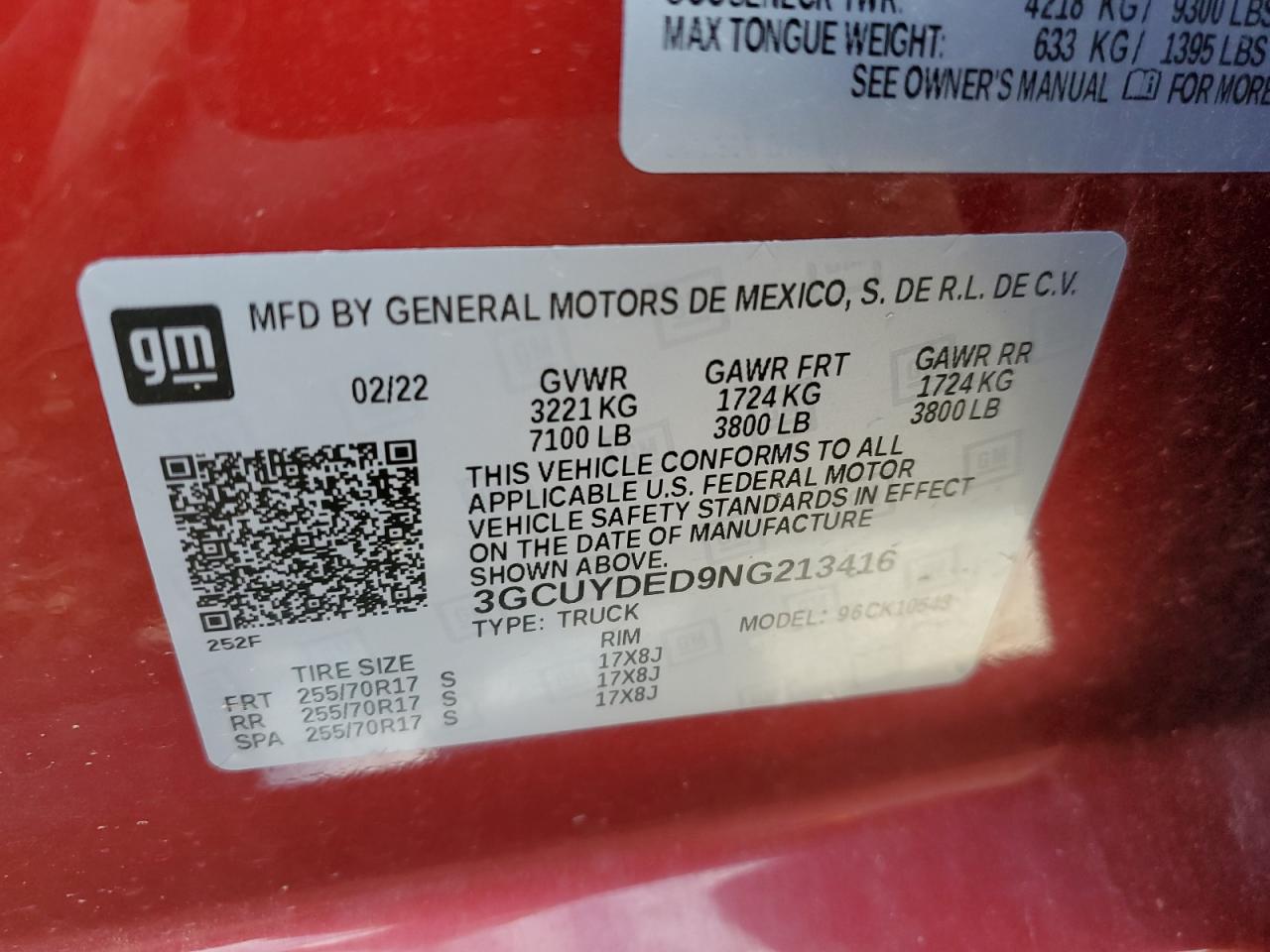 2022 Chevrolet Silverado Ltd K1500 Lt VIN: 3GCUYDED9NG213416 Lot: 69795415