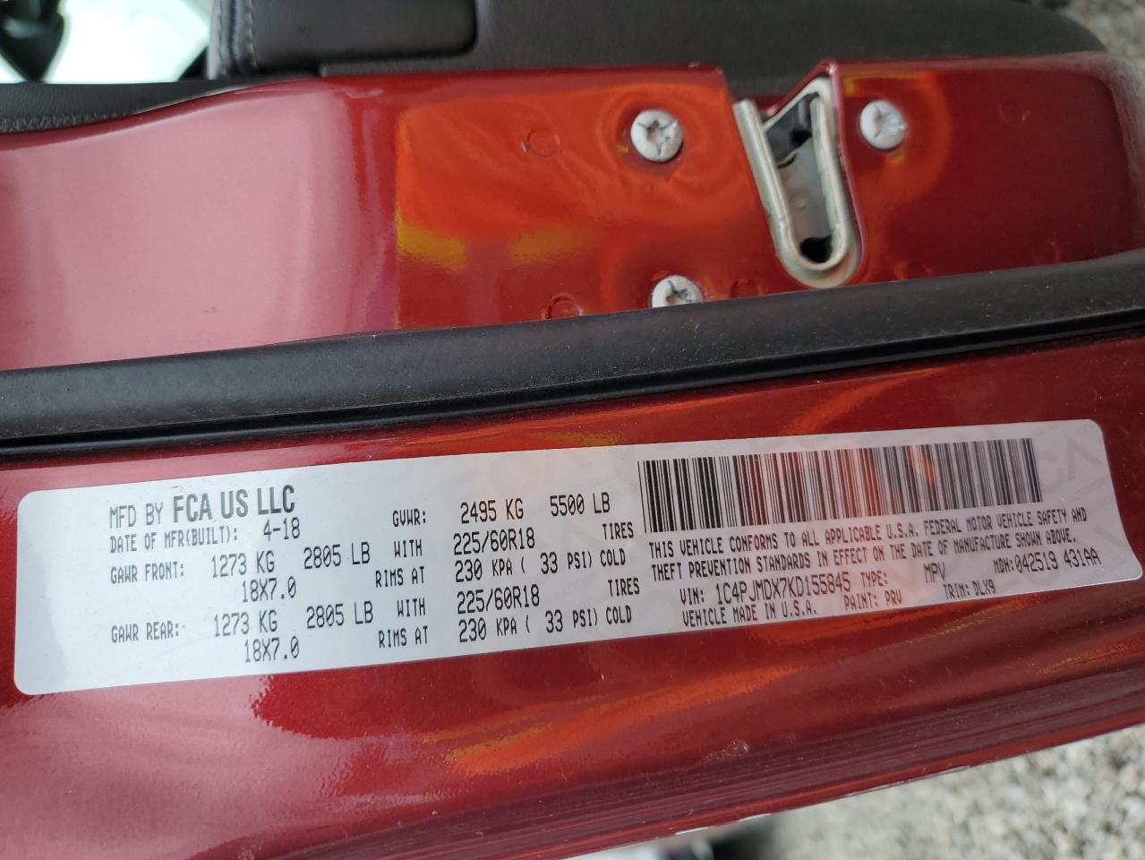 2019 Jeep Cherokee Limited VIN: 1C4PJMDX7KD155845 Lot: 69578935