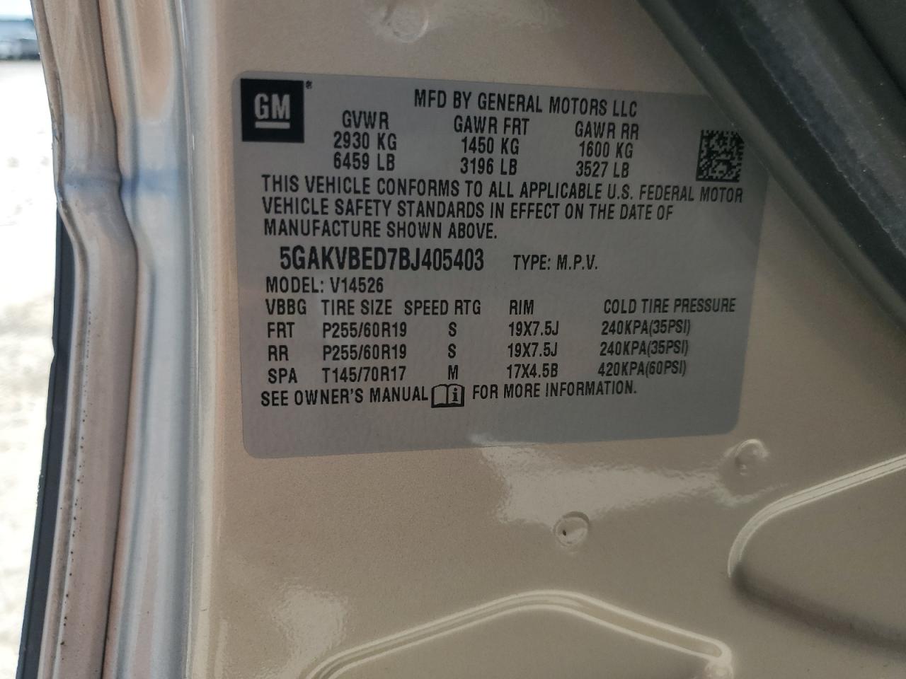 2011 Buick Enclave Cxl VIN: 5GAKVBED7BJ405403 Lot: 69699155