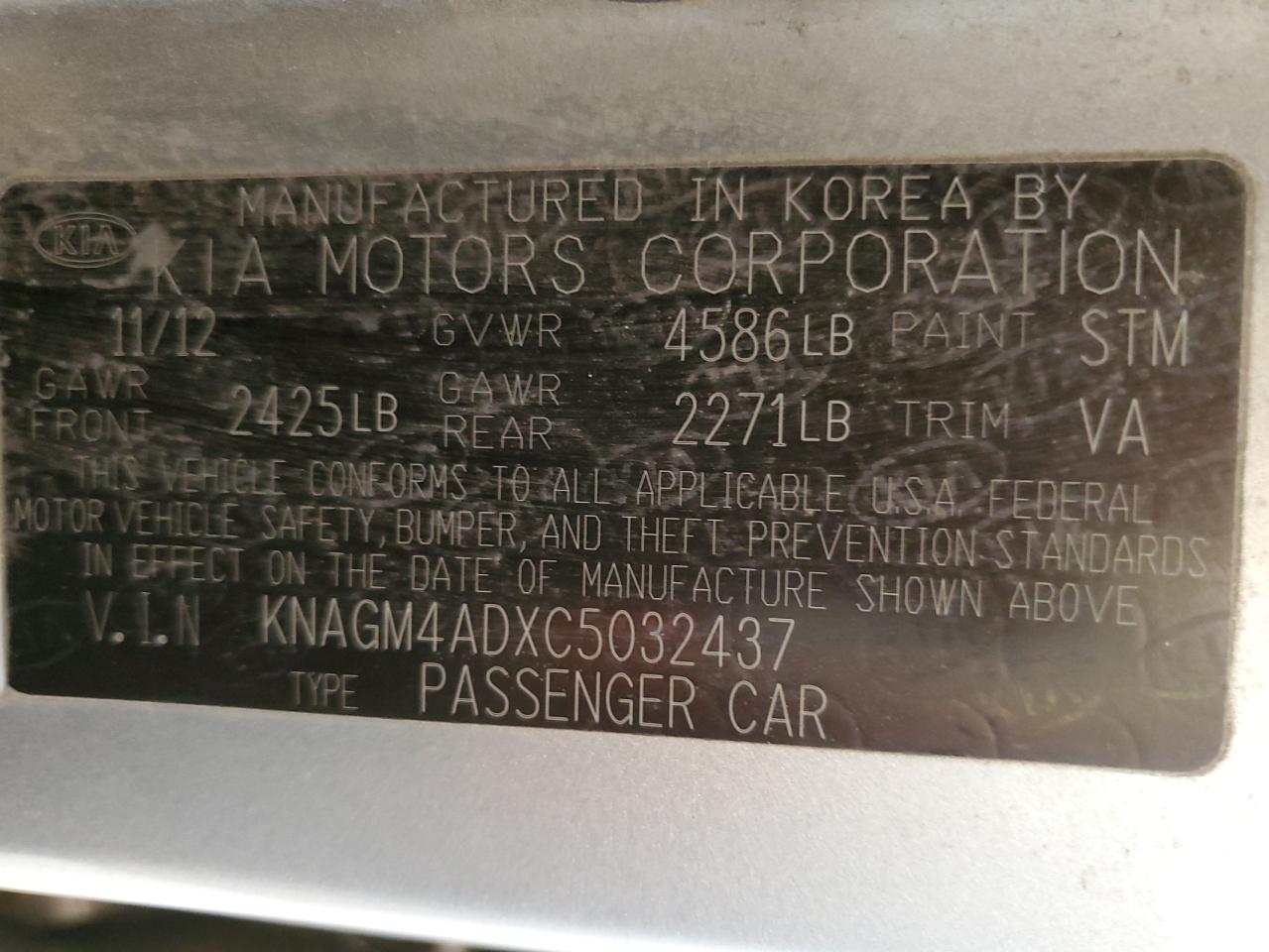 2012 Kia Optima Hybrid VIN: KNAGM4ADXC5032437 Lot: 66552605