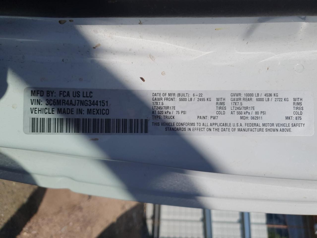 2022 Ram 2500 Tradesman VIN: 3C6MR4AJ7NG344151 Lot: 69807705