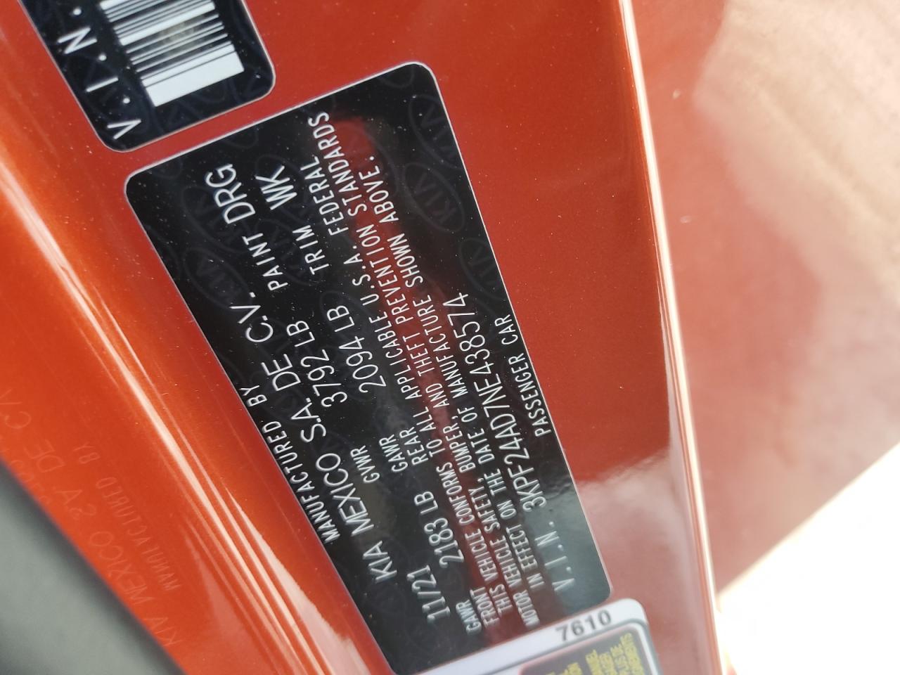 2018 Kia Forte Fe VIN: 3KPF24AD7NE438574 Lot: 69354725