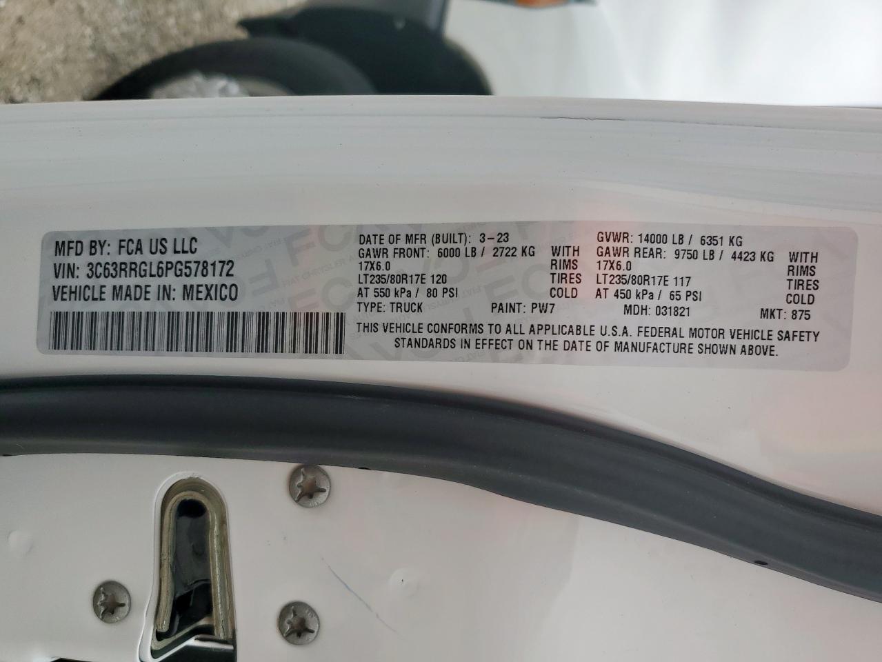 2023 Ram 3500 Tradesman VIN: 3C63RRGL6PG578172 Lot: 70902995