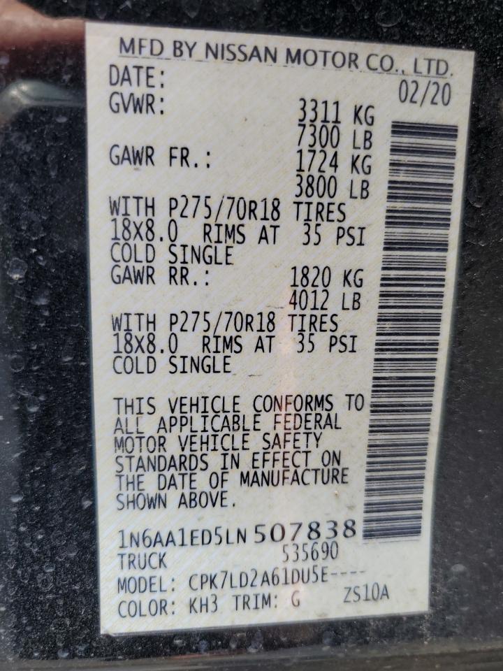 2020 Nissan Titan Sv VIN: 1N6AA1ED5LN507838 Lot: 67856395