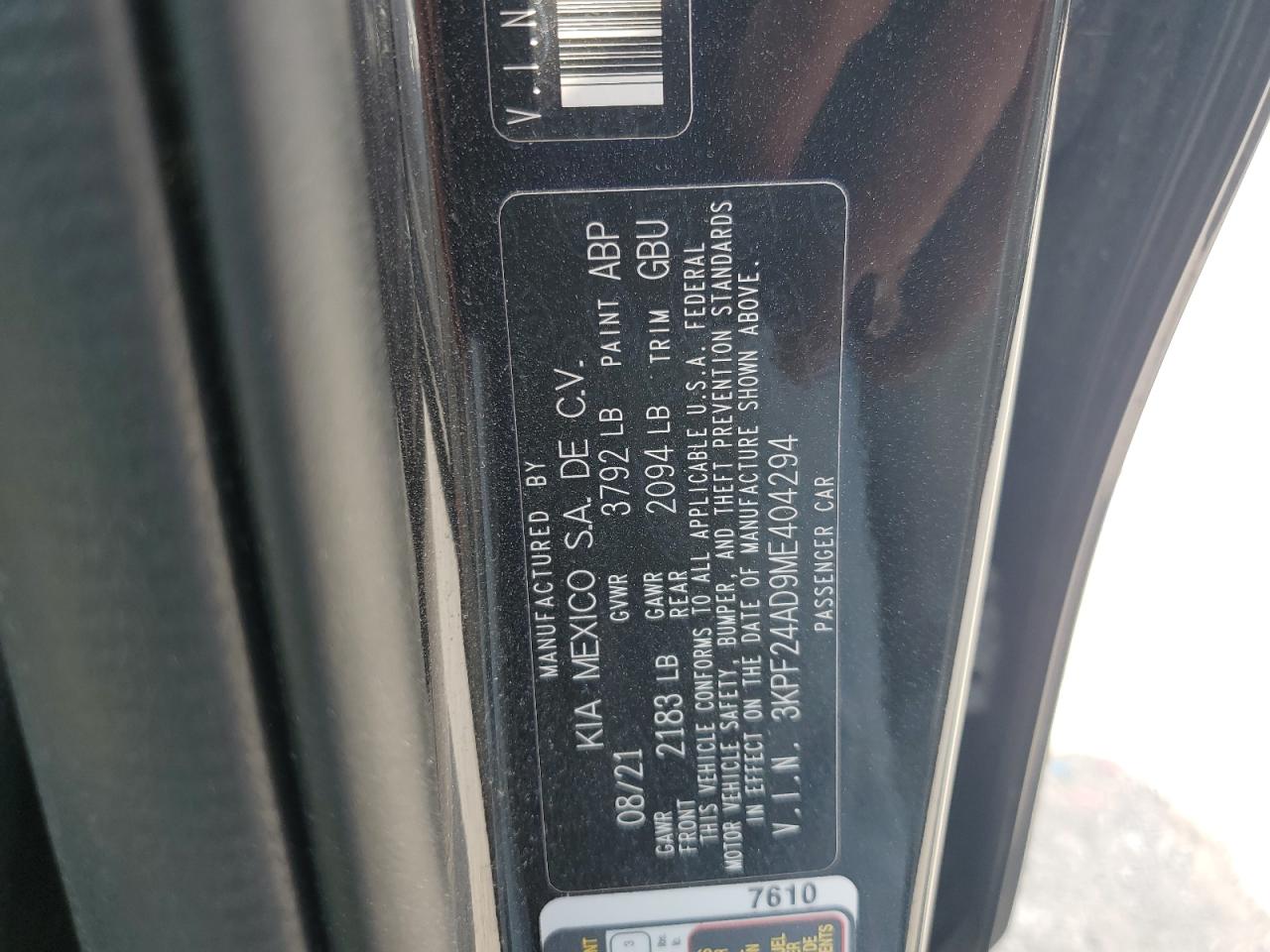 2021 Kia Forte Fe VIN: 3KPF24AD9ME404294 Lot: 70318765