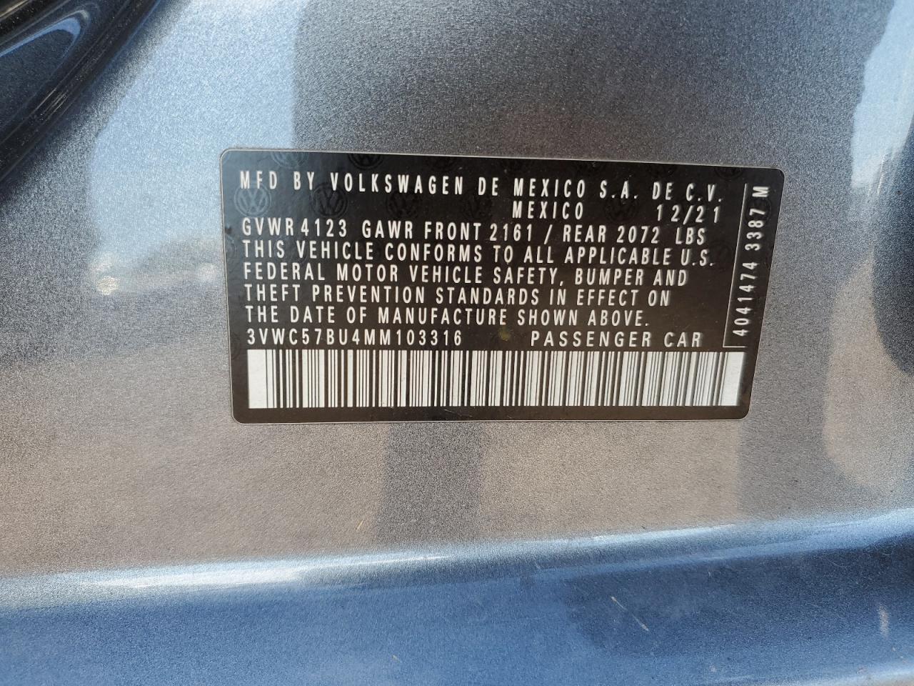 2021 Volkswagen Jetta S VIN: 3VWC57BU4MM103316 Lot: 69745475