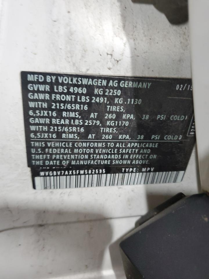 2015 Volkswagen Tiguan S VIN: WVGBV7AX5FW582595 Lot: 68523275