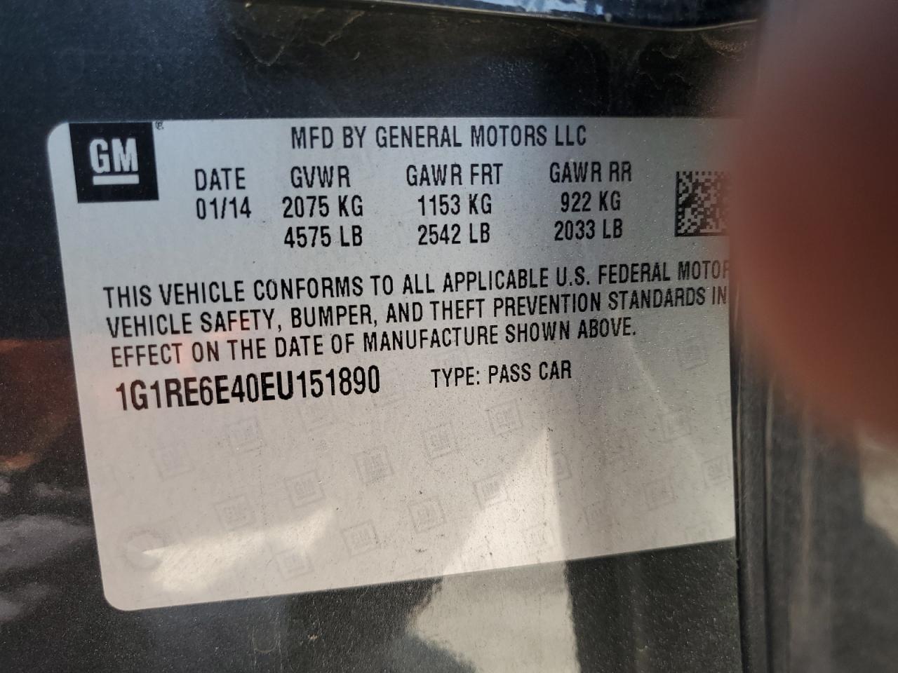 2014 Chevrolet Volt VIN: 1G1RE6E40EU151890 Lot: 68735405