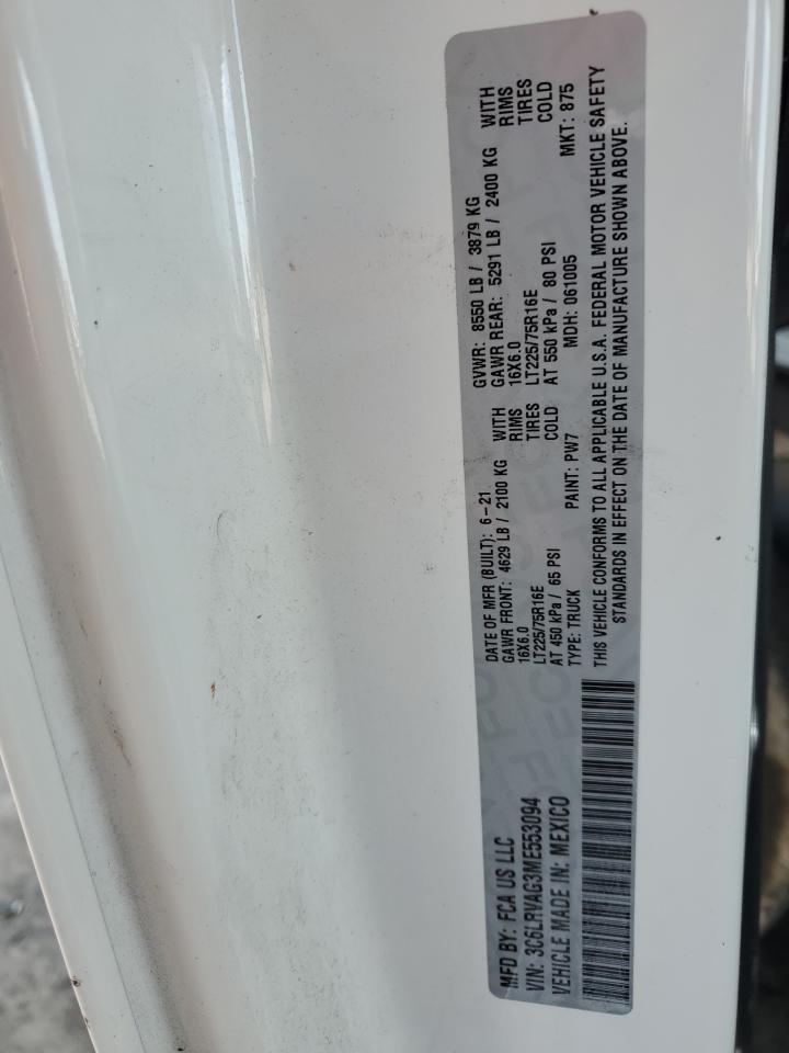 2021 Ram Promaster 1500 1500 Standard VIN: 3C6LRVAG3ME553094 Lot: 70669245