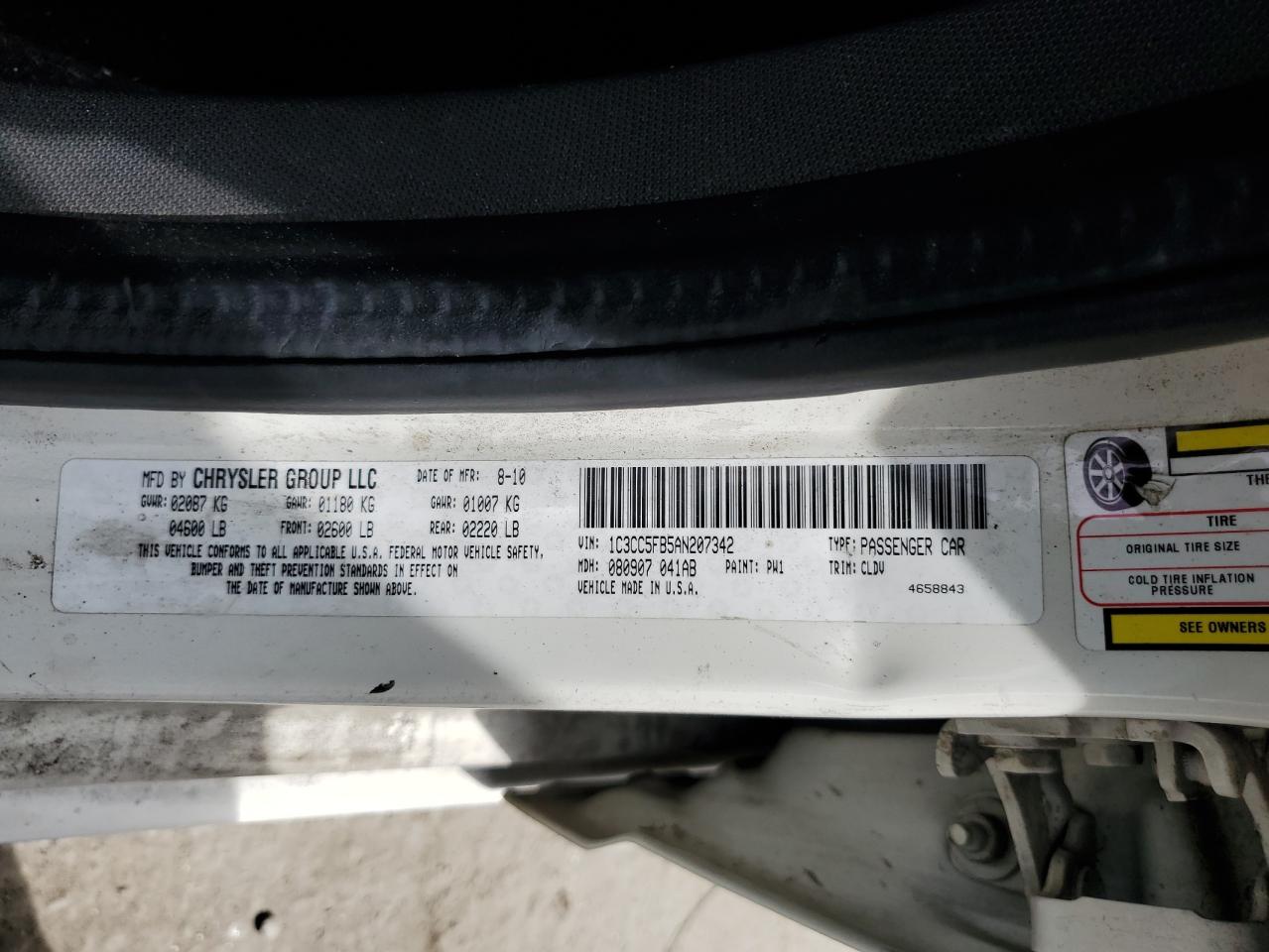 2010 Chrysler Sebring Limited VIN: 1C3CC5FB5AN207342 Lot: 69850185