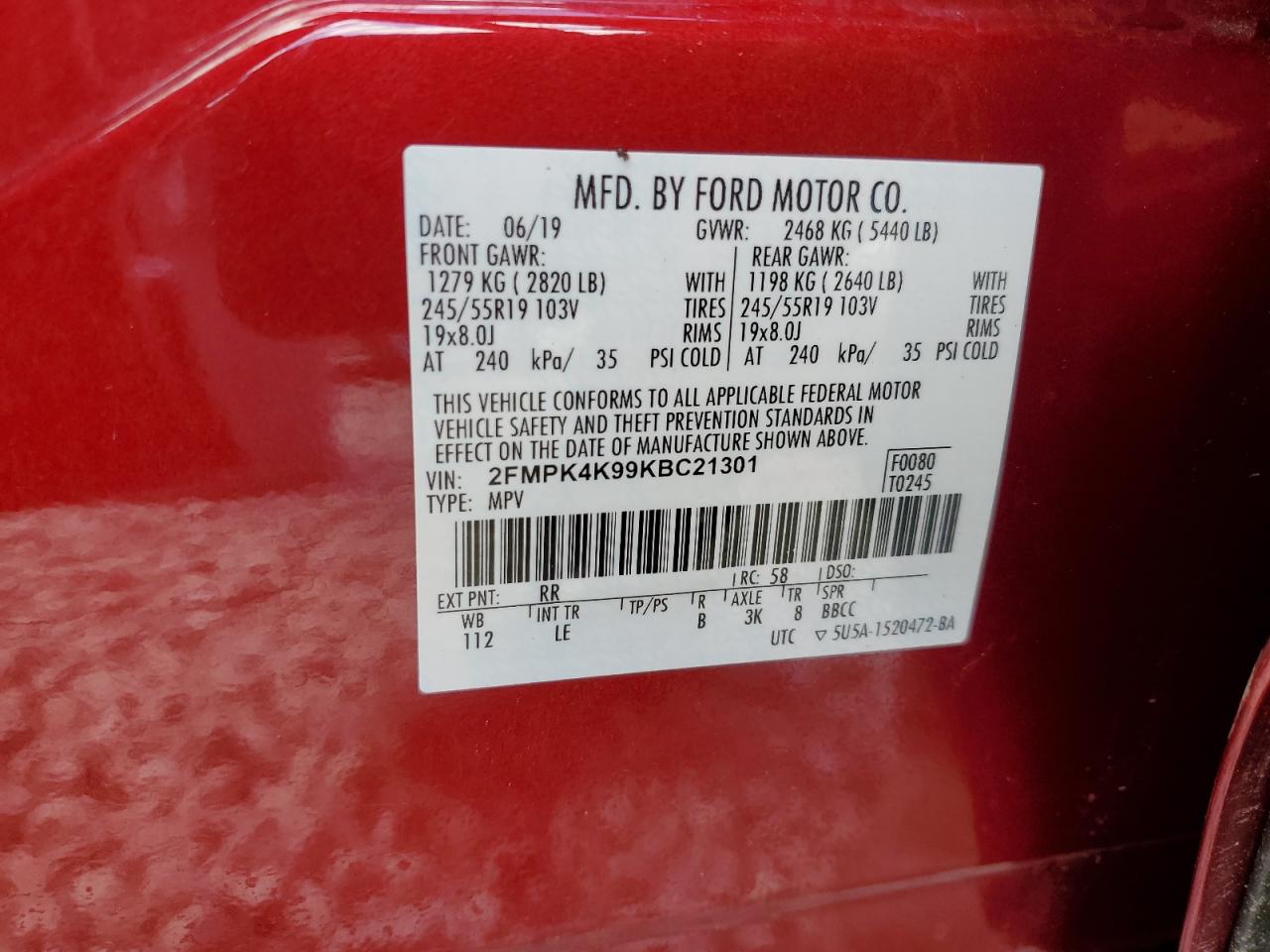 2019 Ford Edge Titanium VIN: 2FMPK4K99KBC21301 Lot: 69071645