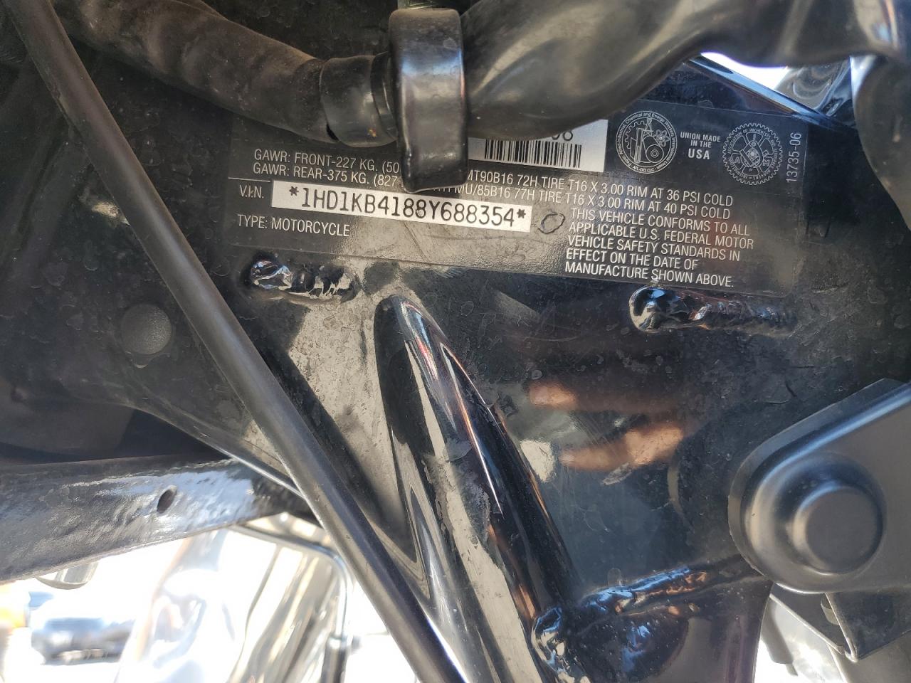 2008 Harley-Davidson Flhx VIN: 1HD1KB4188Y688354 Lot: 69687715