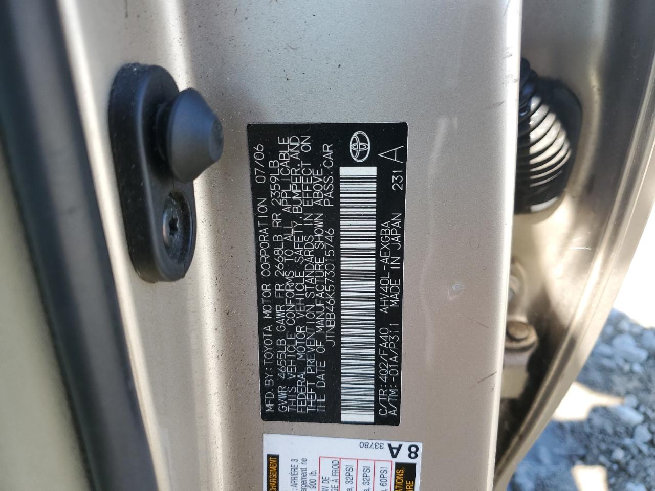 2007 Toyota Camry Hybrid VIN: JTNBB46K573015746 Lot: 70486875