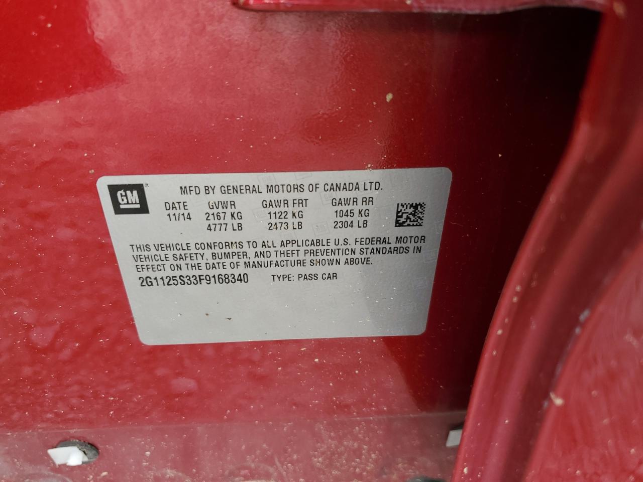 2015 Chevrolet Impala Lt VIN: 2G1125S33F9168340 Lot: 68482175