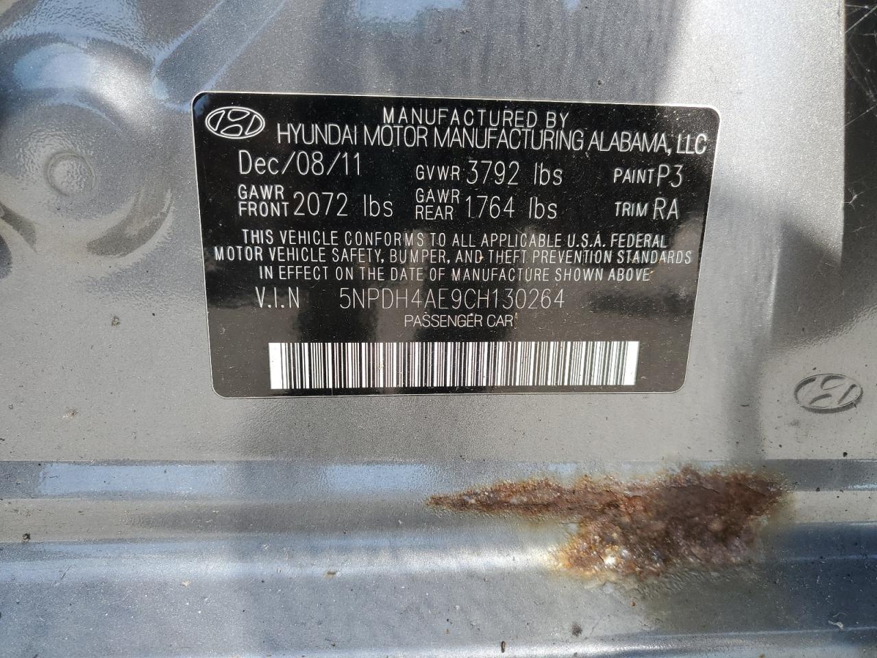 2012 Hyundai Elantra Gls VIN: 5NPDH4AE9CH130264 Lot: 69303845