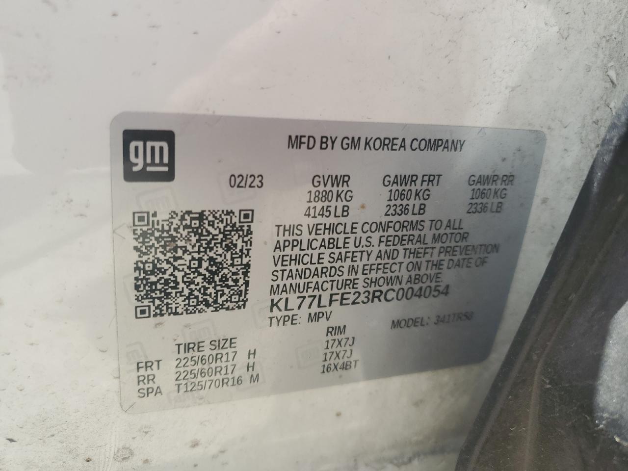 2024 Chevrolet Trax Ls VIN: KL77LFE23RC004054 Lot: 65187115