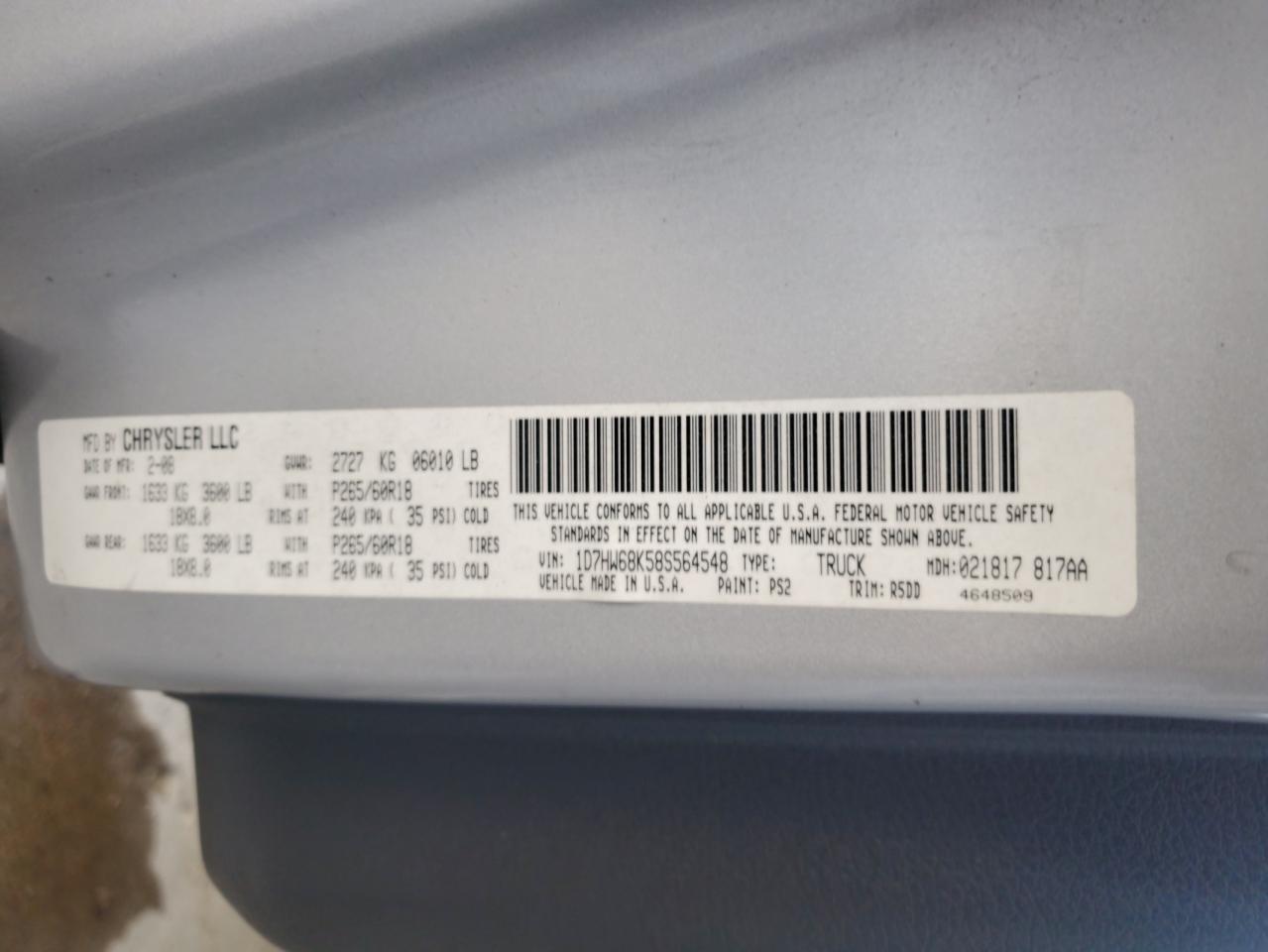 2008 Dodge Dakota Sport VIN: 1D7HW68K58S564548 Lot: 67470385