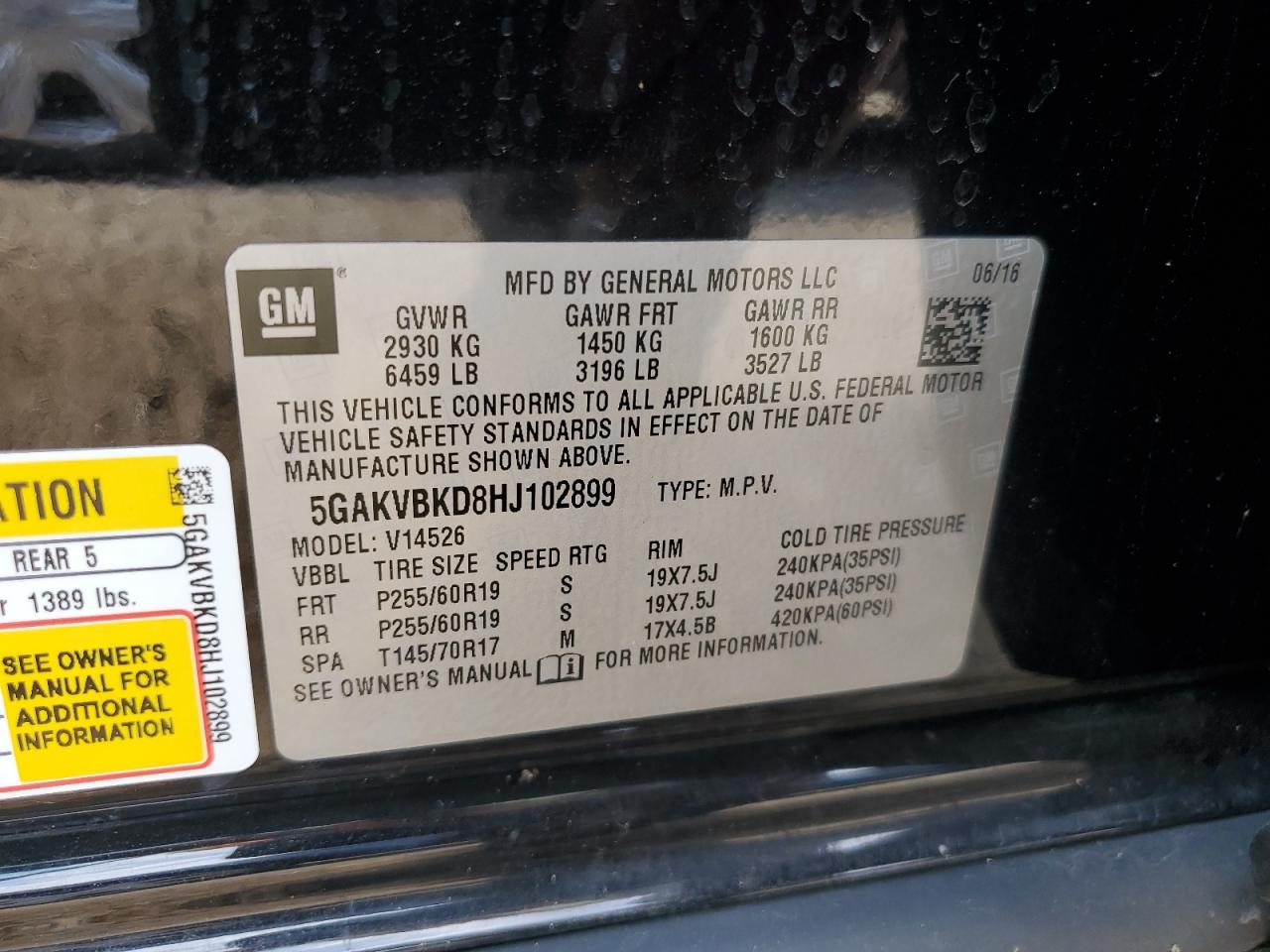 2017 Buick Enclave VIN: 5GAKVBKD8HJ102899 Lot: 70200995
