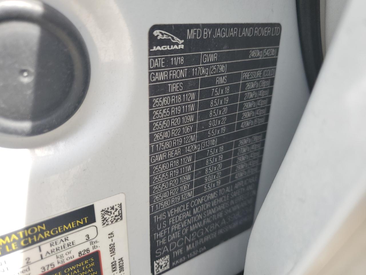 2019 Jaguar F-Pace Portfolio VIN: SADCN2GX8KA398234 Lot: 70462185