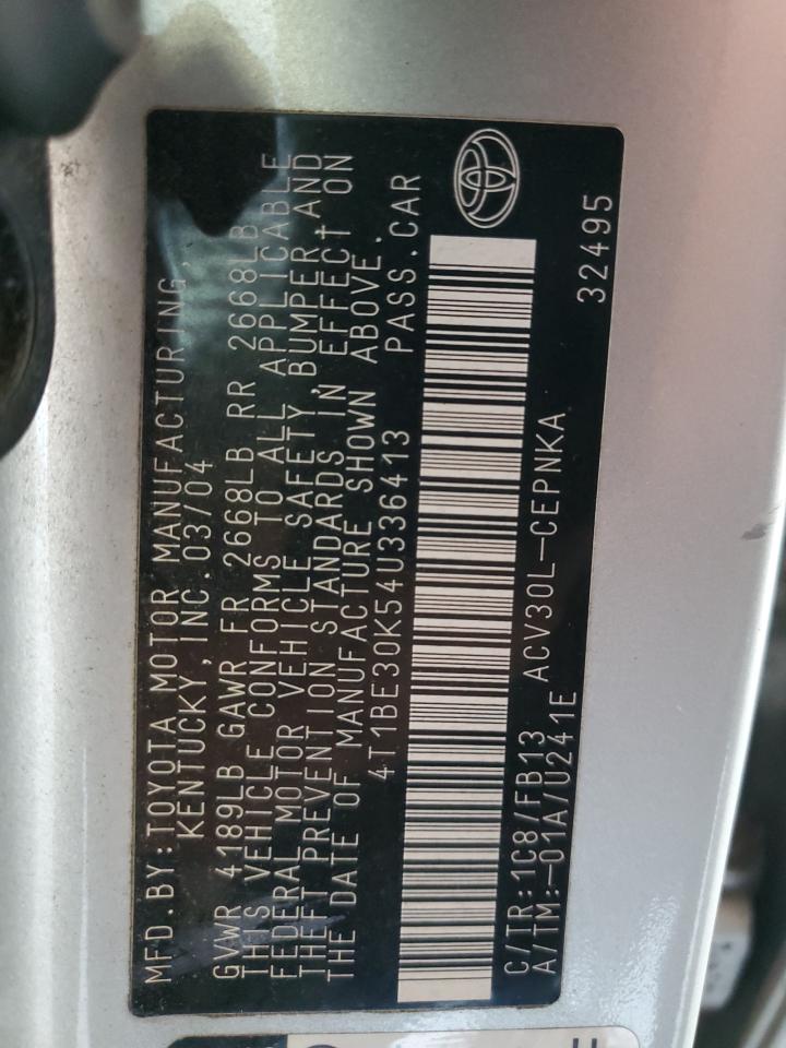 2004 Toyota Camry Le VIN: 4T1BE30K54U336413 Lot: 68397315