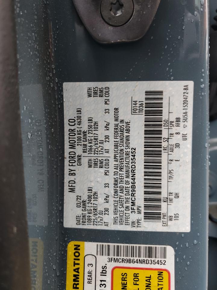 2022 Ford Bronco Sport Big Bend VIN: 3FMCR9B64NRD35452 Lot: 70224495