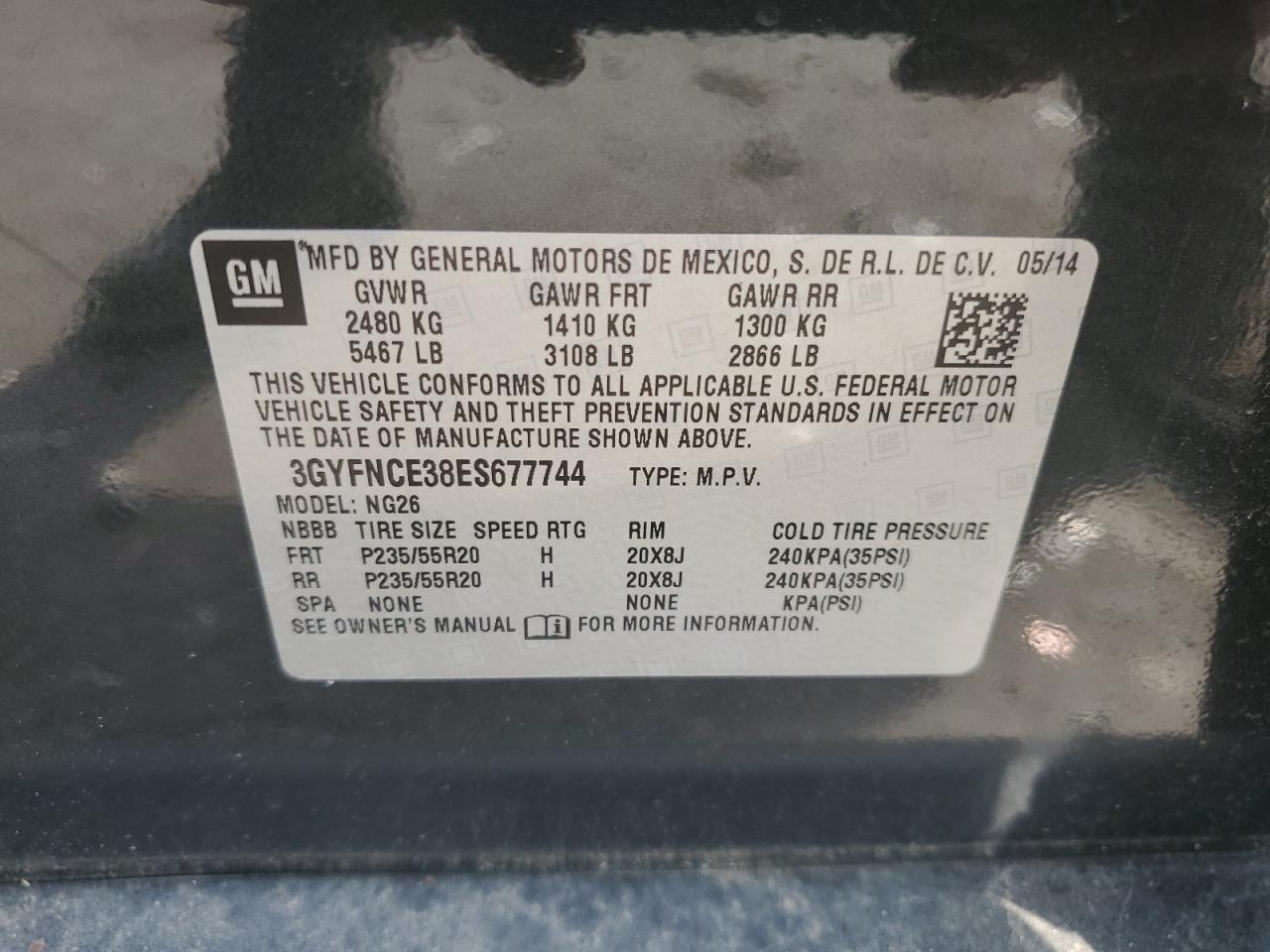 2014 Cadillac Srx Performance Collection VIN: 3GYFNCE38ES677744 Lot: 68187325