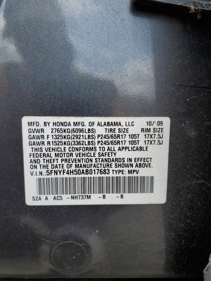 2010 Honda Pilot Exl VIN: 5FNYF4H50AB017683 Lot: 68713955