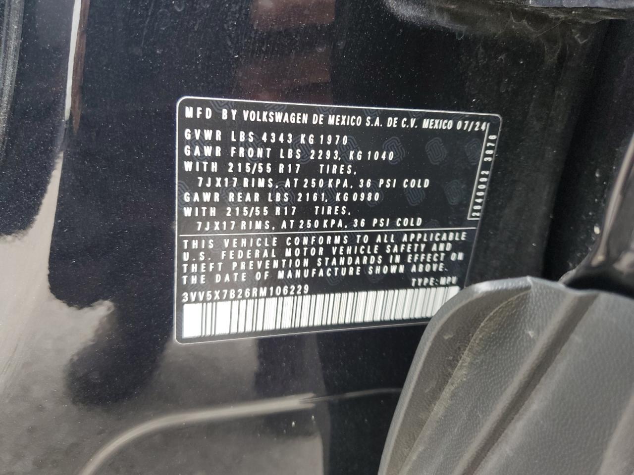 2024 Volkswagen Taos S VIN: 3VV5X7B26RM106229 Lot: 69961005