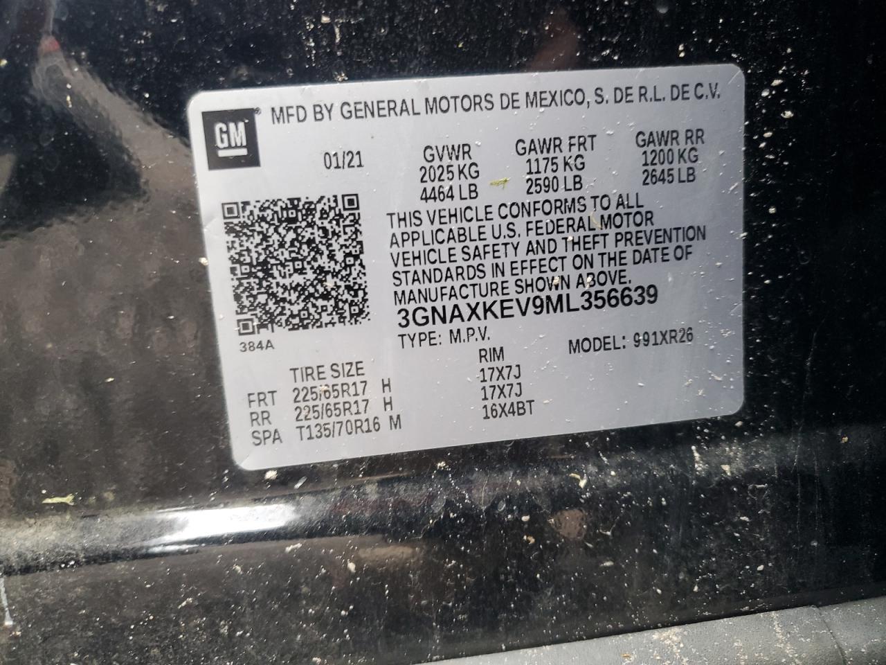 2021 Chevrolet Equinox Lt VIN: 3GNAXKEV9ML356639 Lot: 70981435