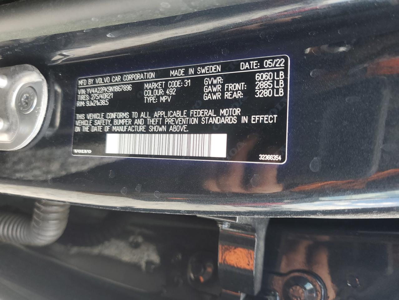 2022 Volvo Xc90 T6 Momentum VIN: YV4A22PK9N1867896 Lot: 70581405