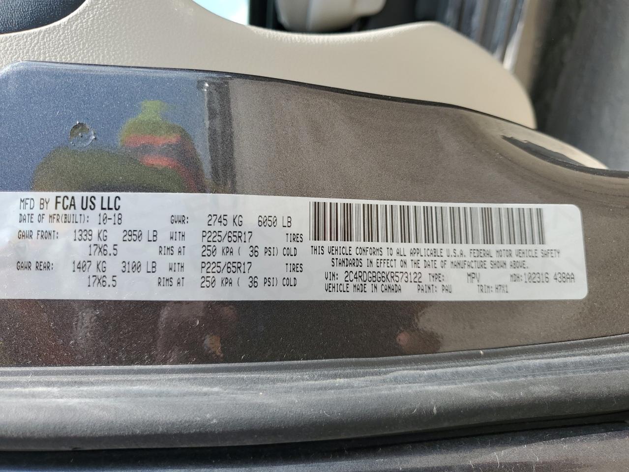 2019 Dodge Grand Caravan Se VIN: 2C4RDGBG6KR573122 Lot: 68196775