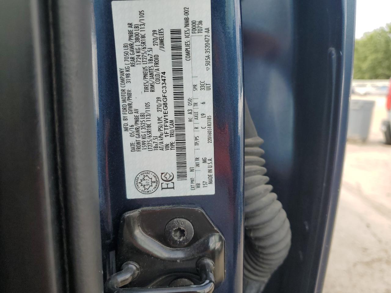 2016 Ford F150 Supercrew VIN: 1FTFW1EG8GFC33474 Lot: 67016655