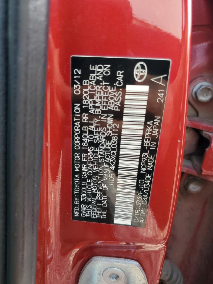 2012 Toyota Yaris VIN: JTDKTUD30CL038112 Lot: 68511425