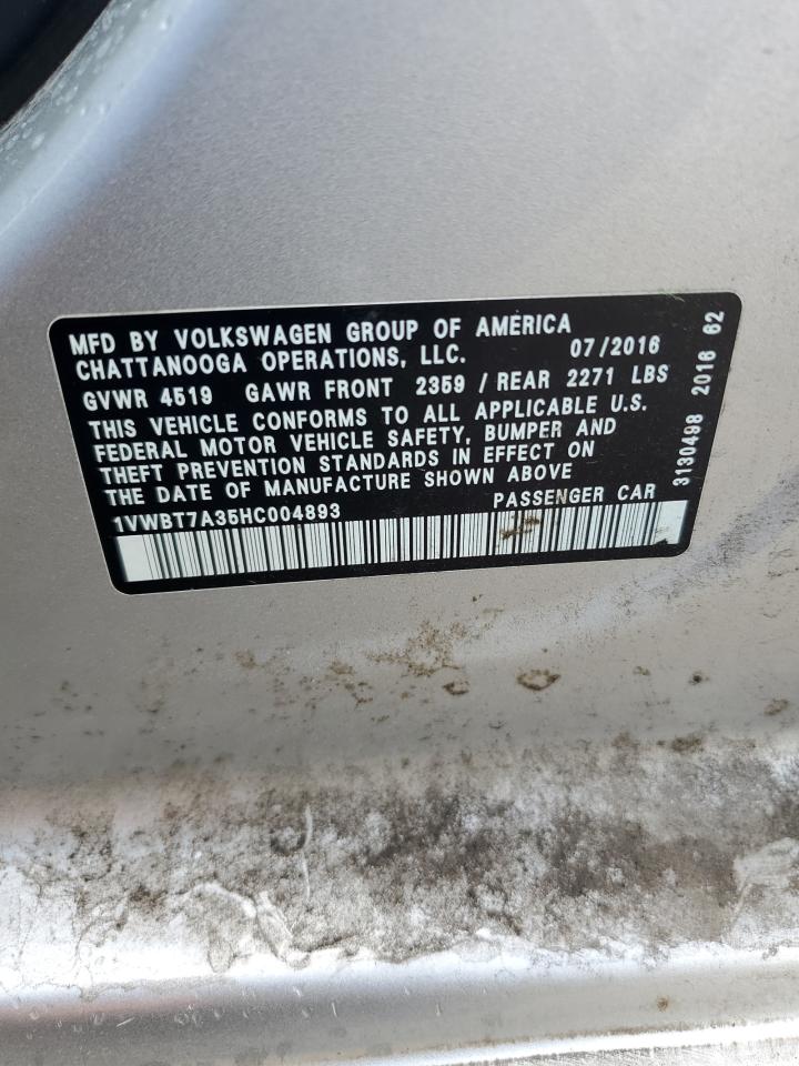 2017 Volkswagen Passat Se VIN: 1VWBT7A35HC004893 Lot: 68869155