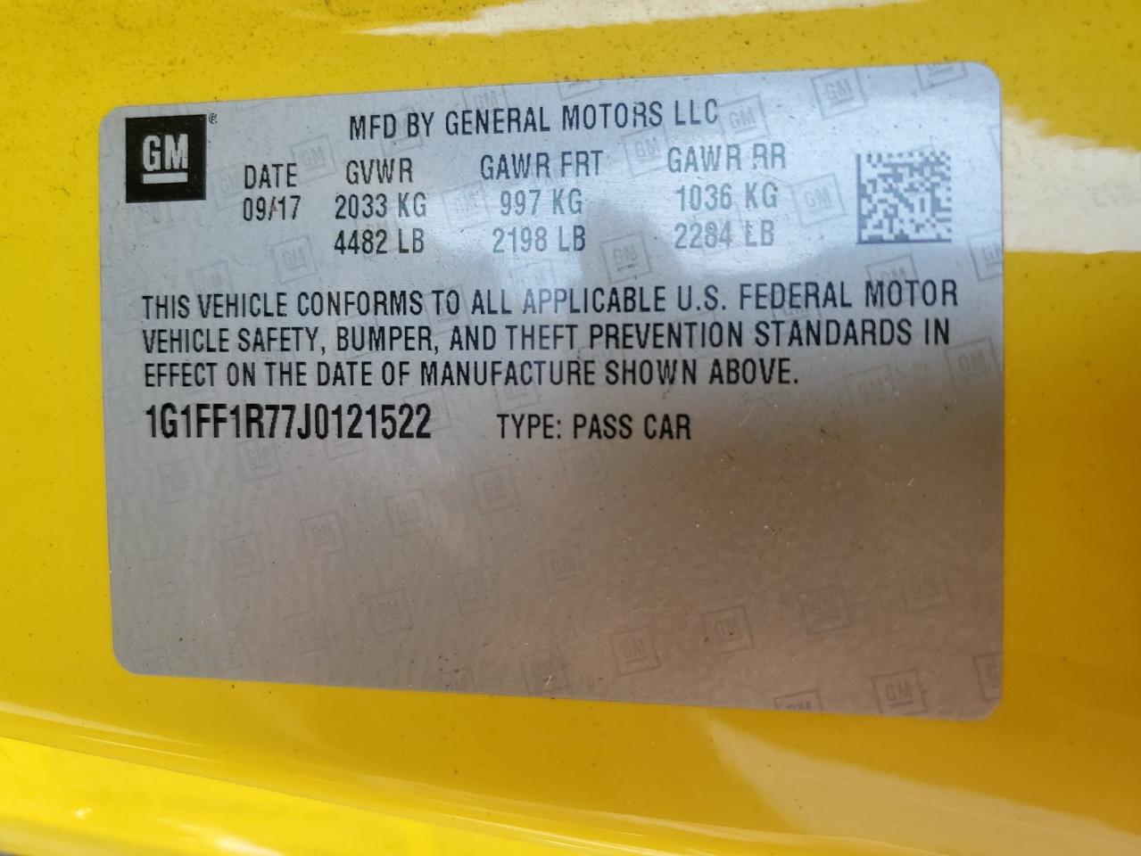 2018 Chevrolet Camaro Ss VIN: 1G1FF1R77J0121522 Lot: 70909025