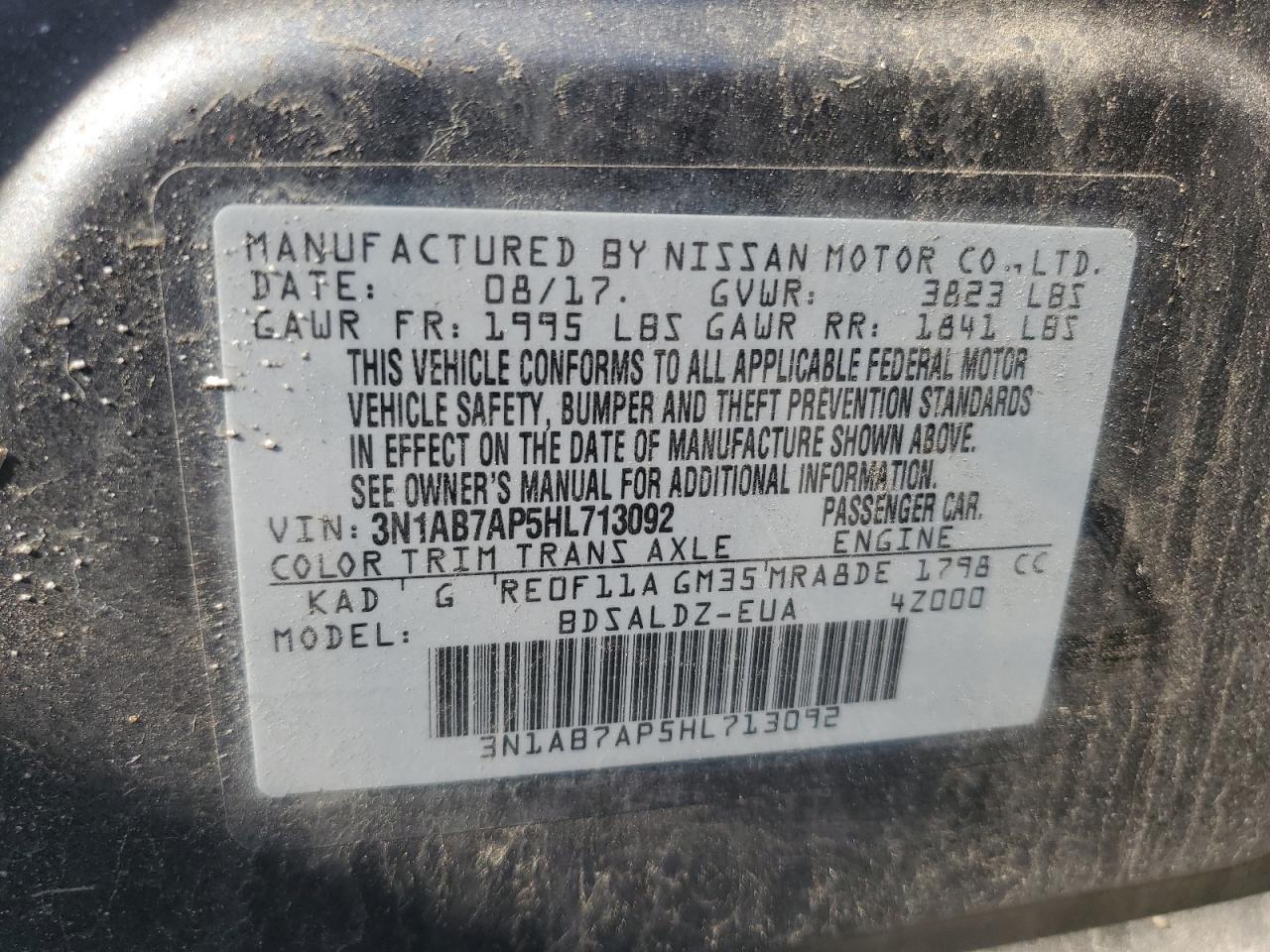 2017 Nissan Sentra S VIN: 3N1AB7AP5HL713092 Lot: 67612395