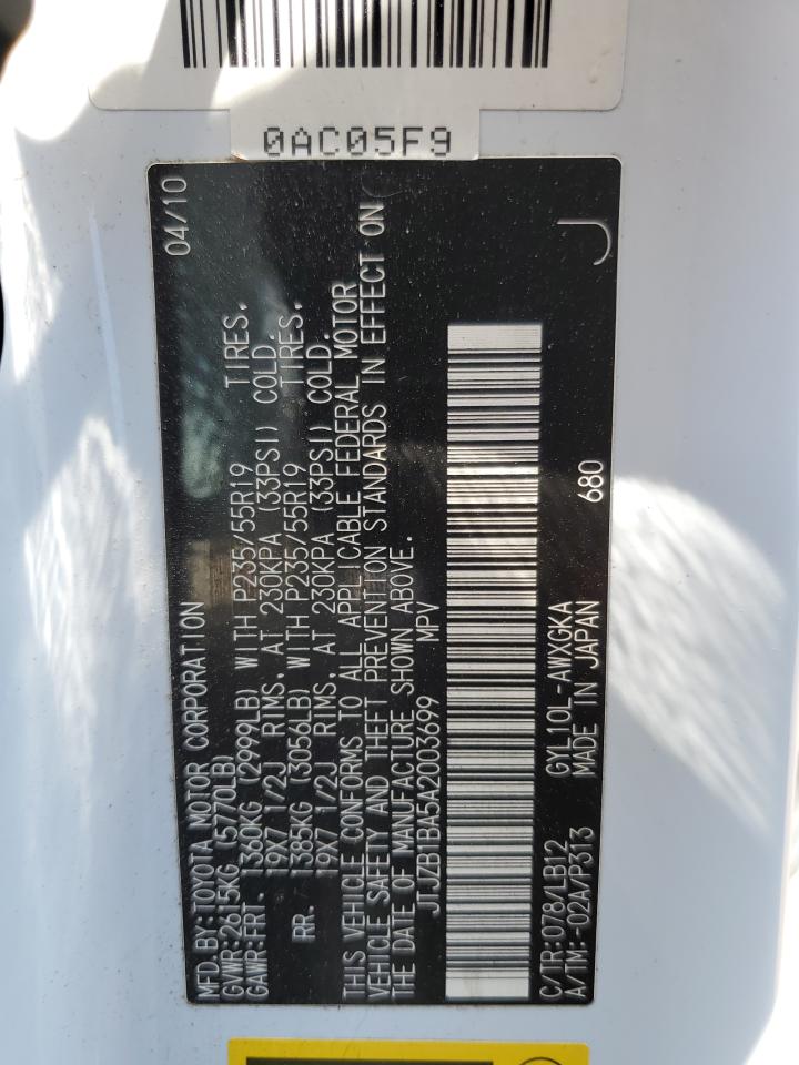 2010 Lexus Rx 450H VIN: JTJZB1BA5A2003699 Lot: 70027295