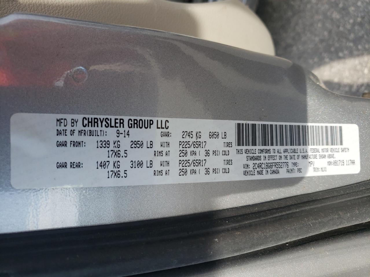 2015 Chrysler Town & Country Touring VIN: 2C4RC1BG6FR552776 Lot: 68495835