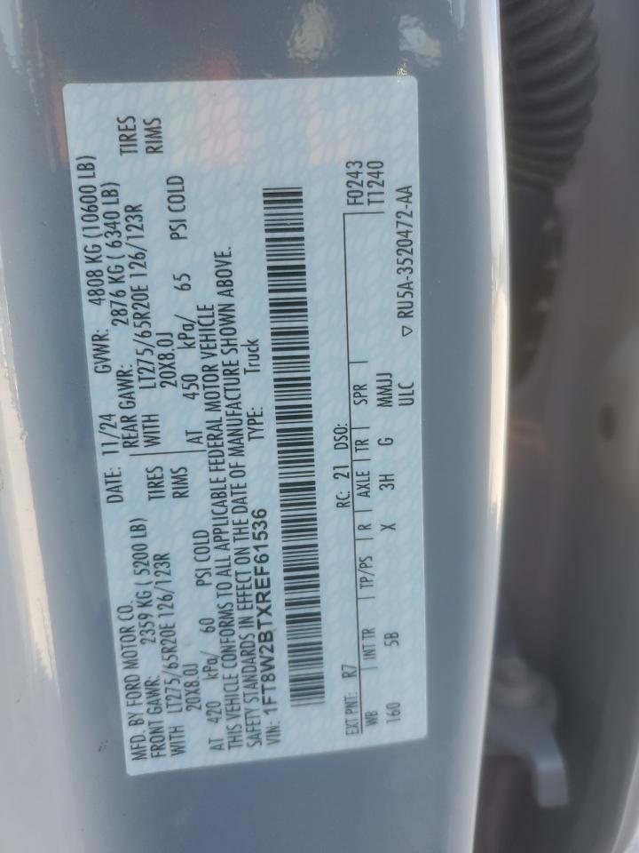 2024 Ford F250 Super Duty VIN: 1FT8W2BTXREF61536 Lot: 70430435