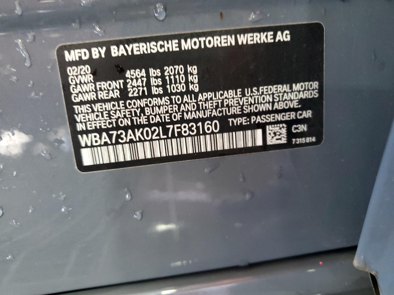 2020 BMW 228Xi VIN: WBA73AK02L7F83160 Lot: 69390665