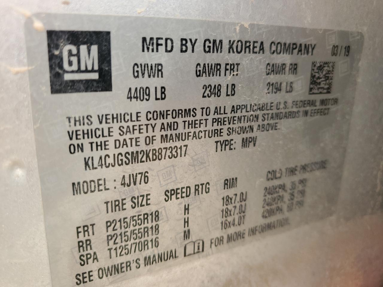 2019 Buick Encore Essence VIN: KL4CJGSM2KB873317 Lot: 70503265