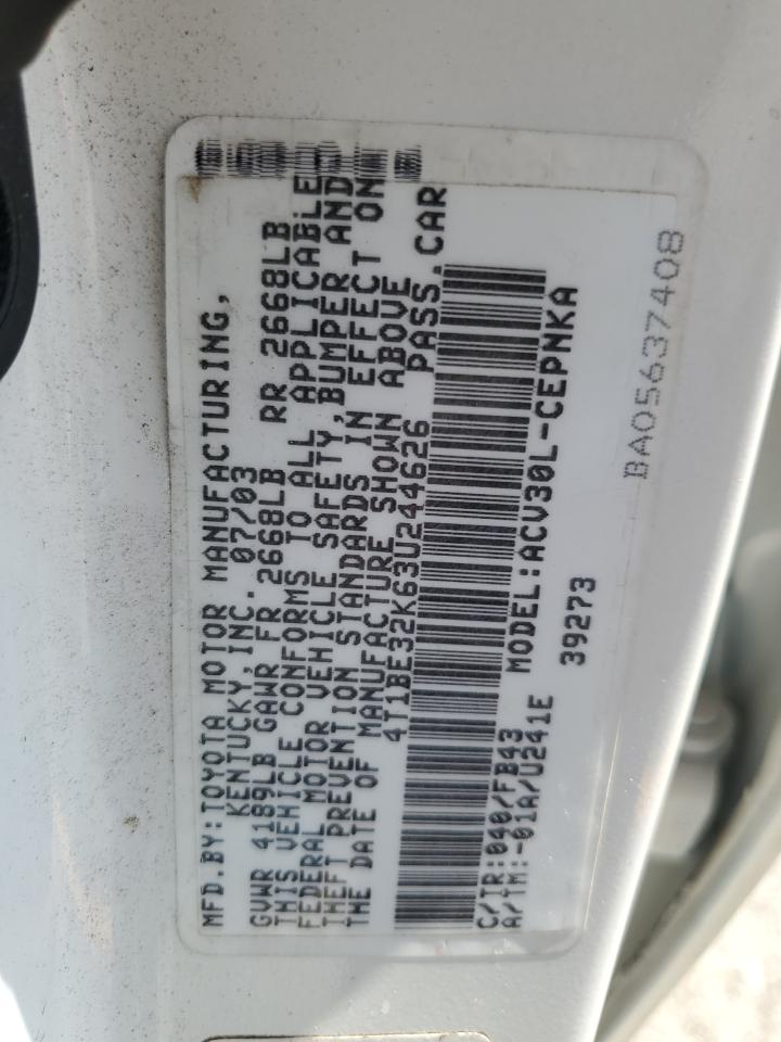 2003 Toyota Camry Le VIN: 4T1BE32K63U244626 Lot: 68390155