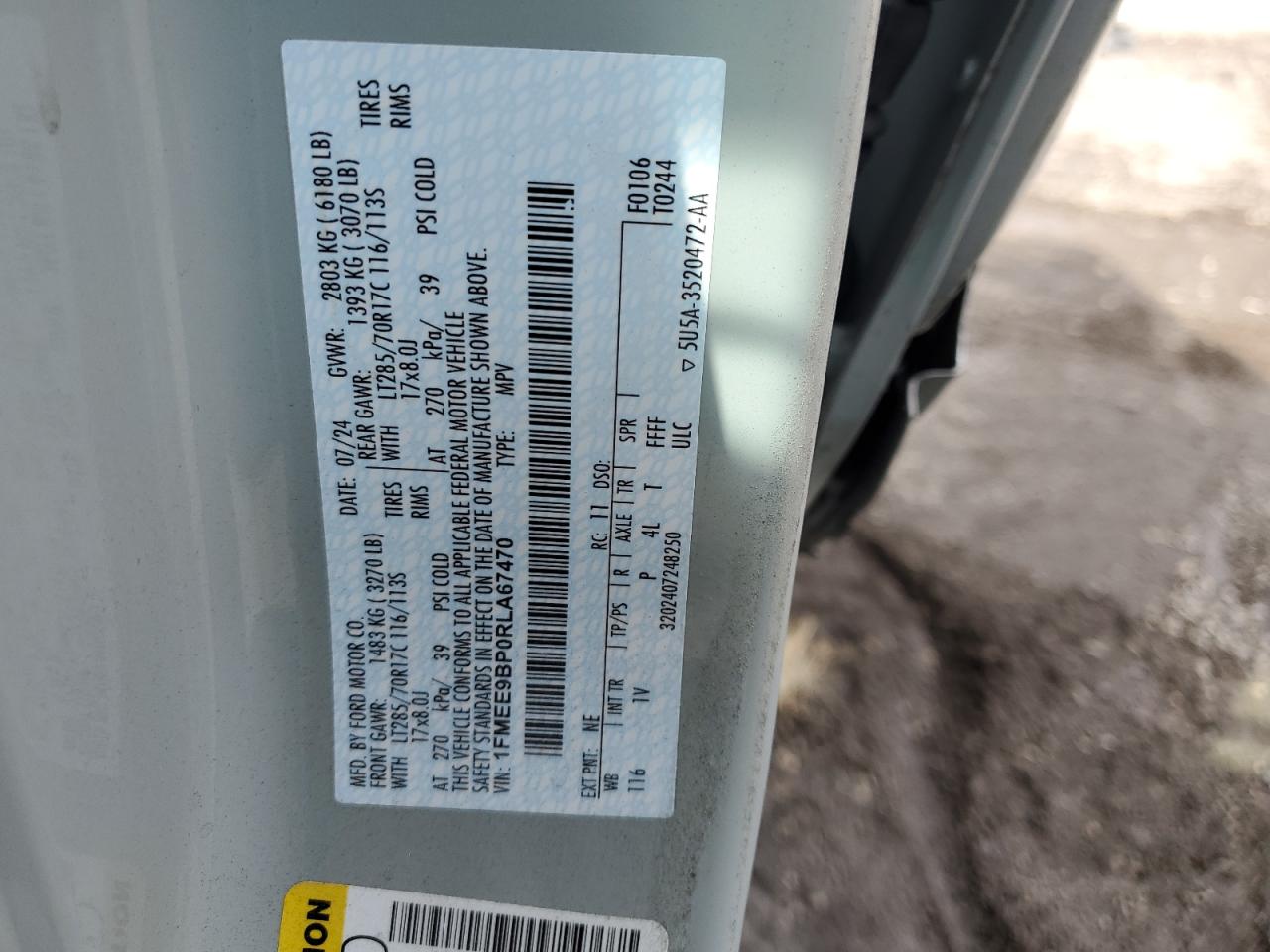 2024 Ford Bronco Badlands VIN: 1FMEE9BP0RLA67470 Lot: 70534215