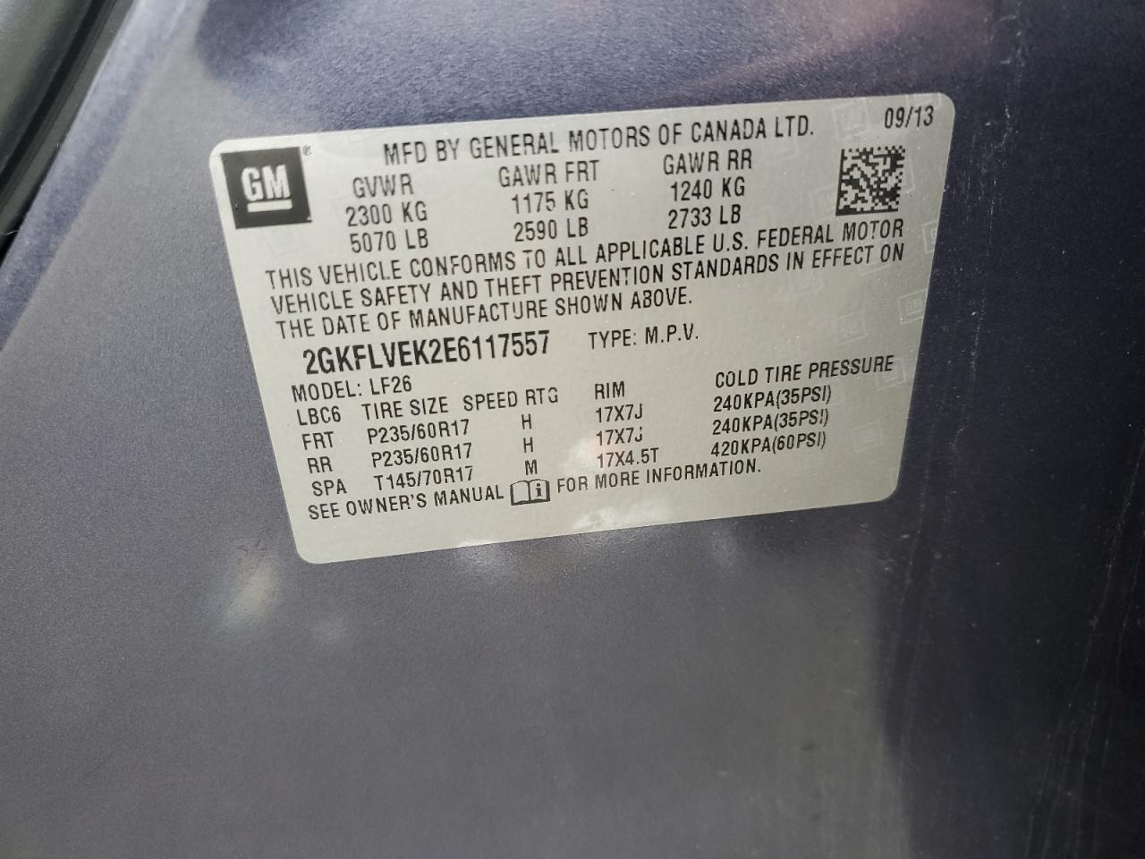 2014 GMC Terrain Sle VIN: 2GKFLVEK2E6117557 Lot: 68399245