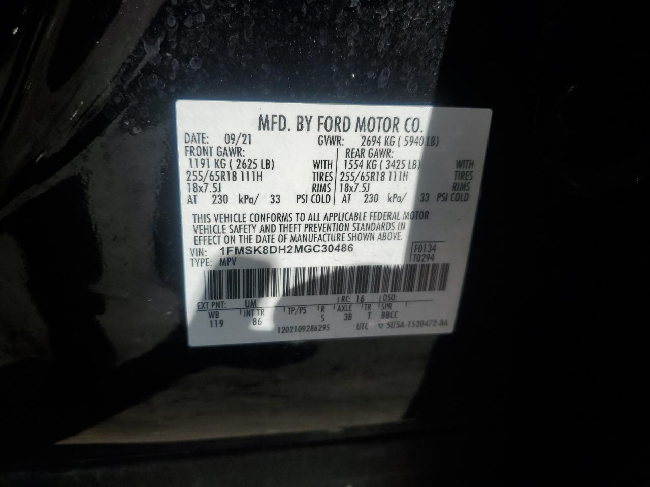 2021 Ford Explorer Xlt VIN: 1FMSK8DH2MGC30486 Lot: 67507855