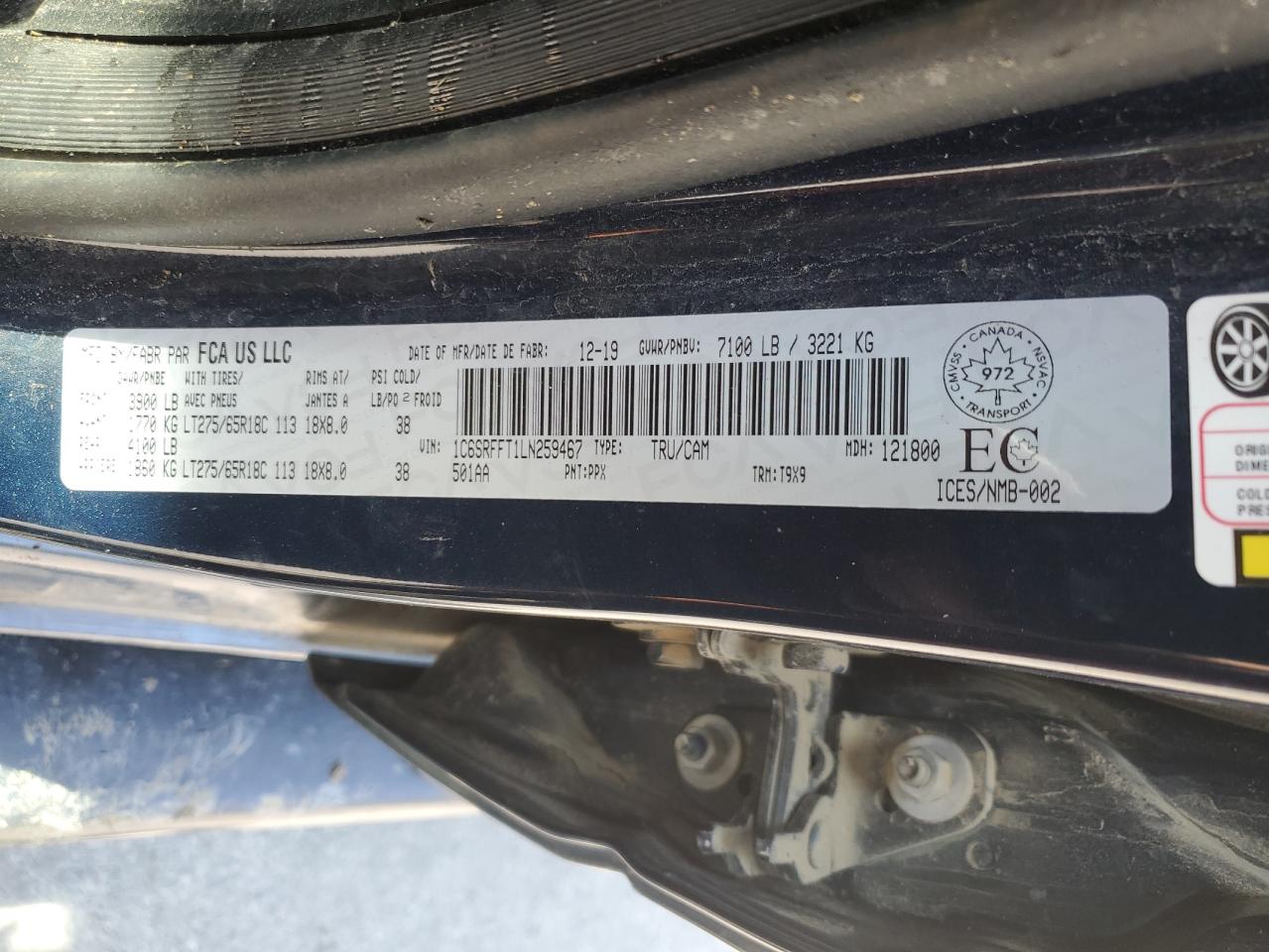 2020 Ram 1500 Big Horn/Lone Star VIN: 1C6SRFFT1LN259467 Lot: 68757185